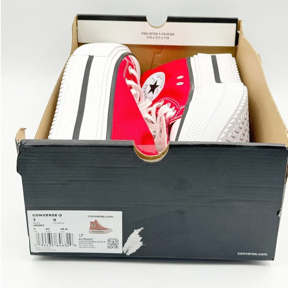 Converse Chuck Taylor All Star Lift Double Stack High Red Size 9 Womens - New - Picture 2 of 10